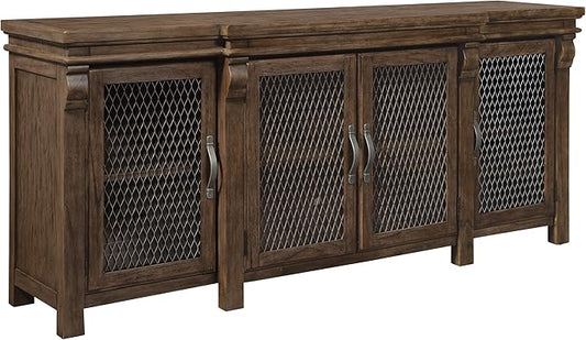 Hekman Furniture Entertainment Center Wexford Finish, Antique Pewter Wire Grating Multiple Storage Units, Sturdy Wooden Frame Credenza Storage Cabinet Perfect for Home Decor & Dinning Room