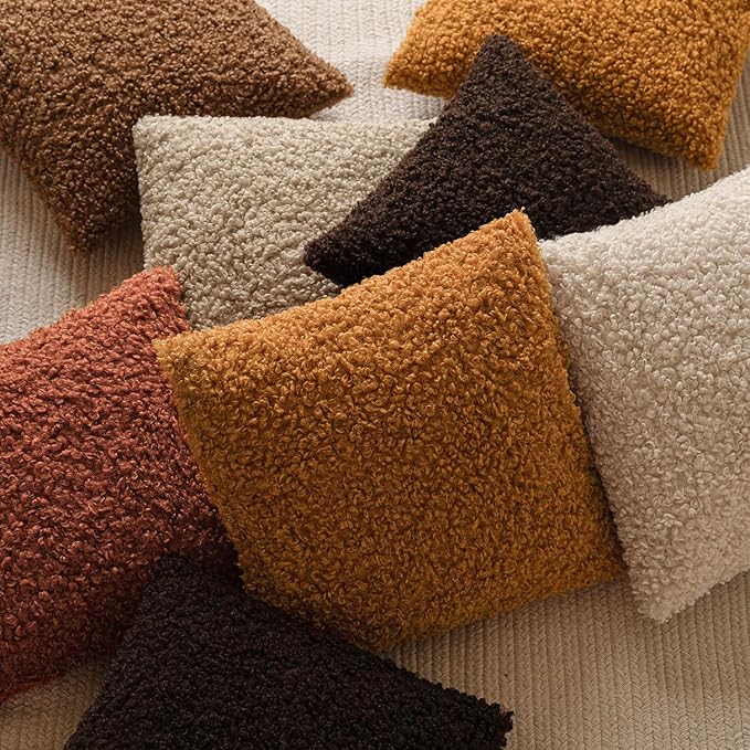 Foindtower 2 Pieces 22x22 Inch Orange, Faux Fur Throw Pillow Cover Accent Sherpa Furry Pillow Covers Fuzzy Soft Pillowcases Cozy Sheepskin Decorative Fleece Cushion Case for Bed Couch Living Room