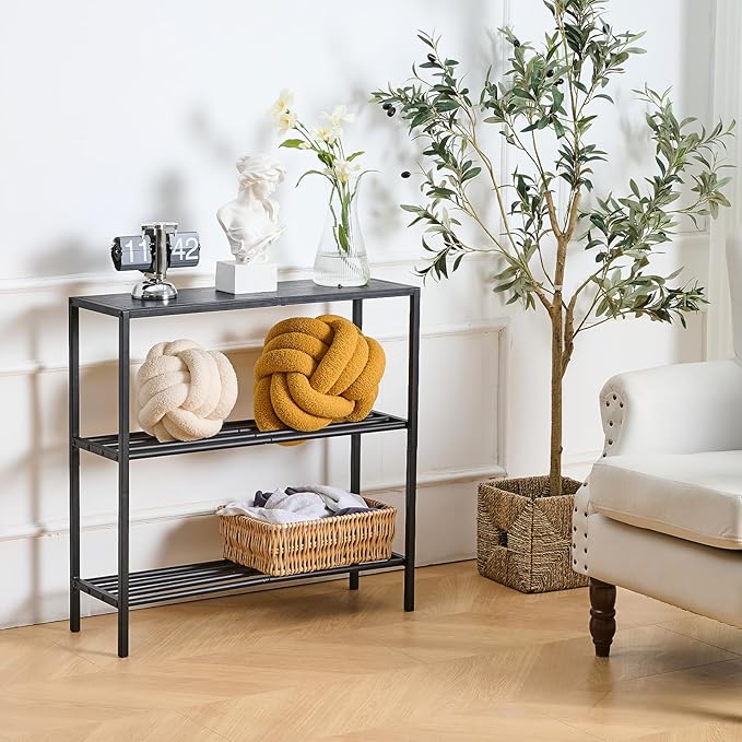 Wimarsbon 29.5" Narrow Console Table, 3-Tier Entryway Tables, Thin Sofa Table with Shelves, Metal Frame, Side Table, Display Table, for Hallway, Entrance, Living Room, Bedroom (Black Frame Black)