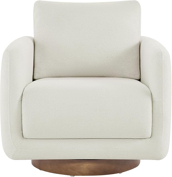 Modern Swivel Accent Chair, 360° Rotating Round Barrel Armchair with Performance Fabric Upholstery for Living Room, Bedroom, Office, Reading Nook, Single,Cream
