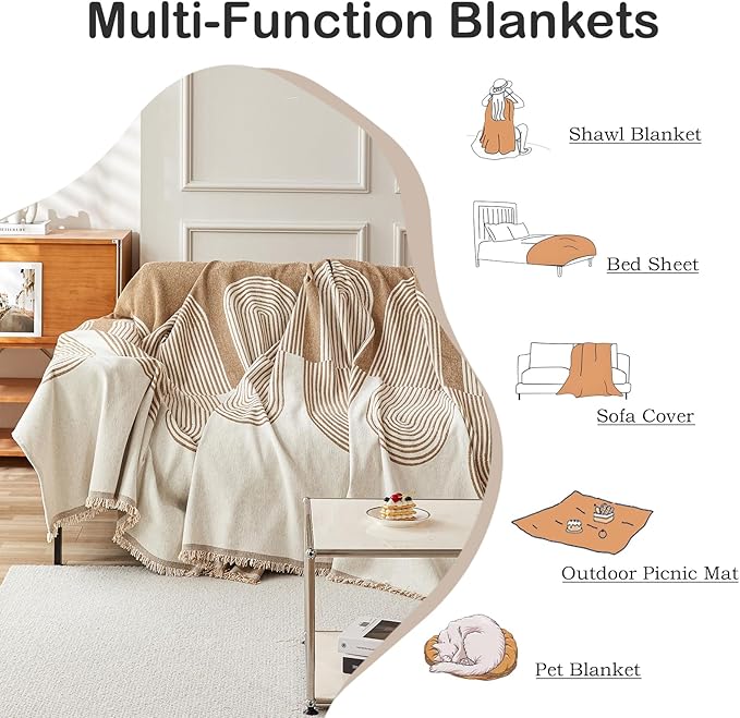 STACYPIK Boho Arched Pattern Sofa Cover Throw, Washable Chenille Furniture Protector for 2 Seater Sofa, Anti Scratch Couch Cover for Dogs Cats, Pet Proof Loveseat Slipcovers Throw Blanket-71X118IN
