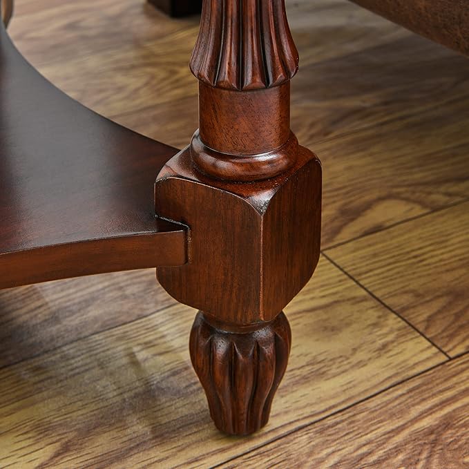 LEEMTORIG Oval Round End Table, 2-Tier Cherry Wood End Table Solid Wood Side Table with Drawer, Victorian Vintage Nightstand for Bedroom Living Room, 28"W x 22"D x 24.2"H, Cherry Walnut CJZ-1533-WD-DR