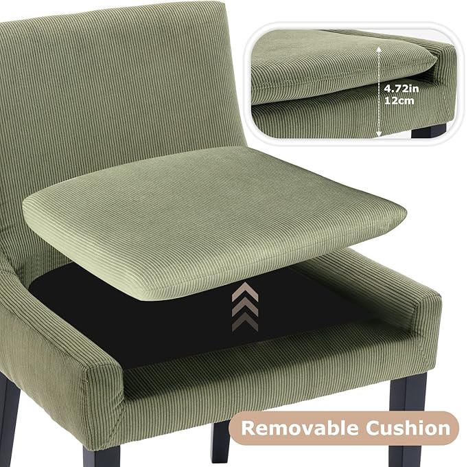 COLAMY Modern Dining Chairs Set of 4, Upholstered Corduroy Accent Side Chairs with Mid Back and Wood Legs for Living Room/Dining Room- Light Green