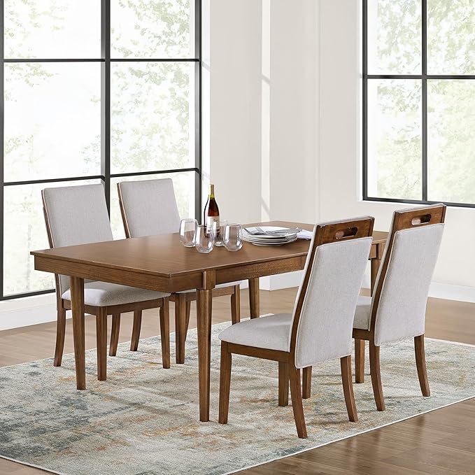 Signature Design by Ashley Lyncott Contemporary Upholstered Armless Dining Chair with Cutout Handle, Set of 2, Beige & Light Brown