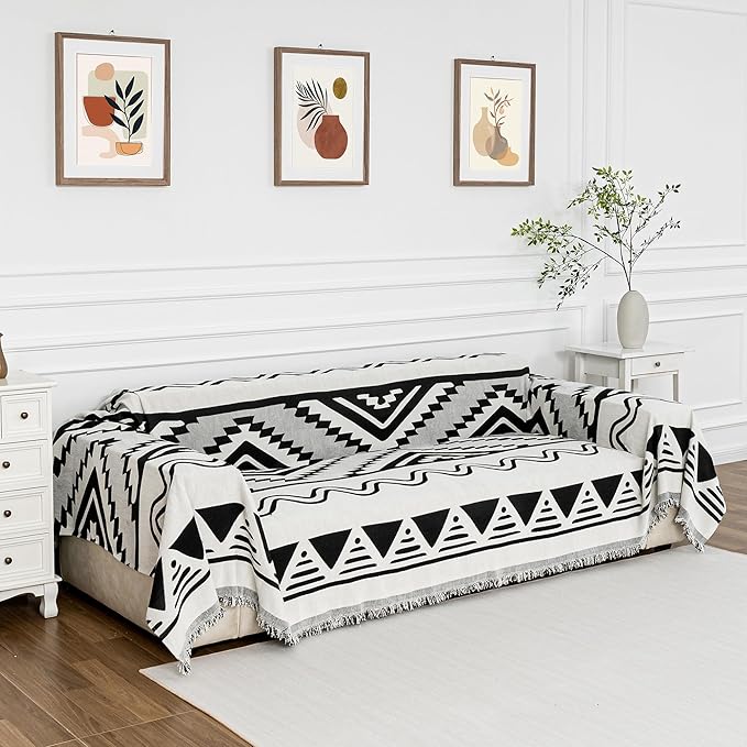 MYSKY HOME Couch Cover for Sectional Sofa Set Boho Geometric Furniture Sofa Cover Washable for Dog Cat Pets Couch Cover 3 Seat Sofa Chenille Couch Protector Multi-Use Couch Cover Blanket, 71" X134"