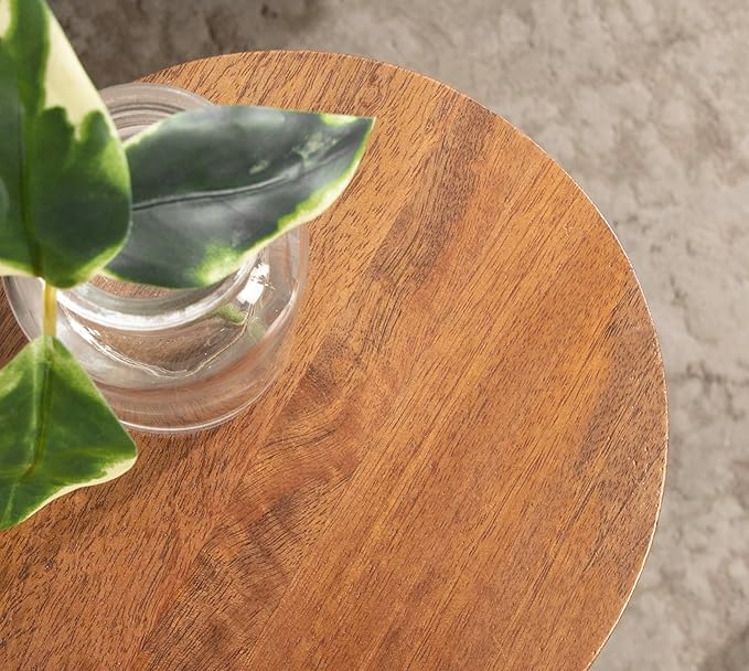 Kate and Laurel Dahl Wooden Round Drink Table; 8 x 23; Walnut Brown; Mid-Century Modern Circle Wood Accent Pedestal Table for Living Room Plant Stand or Small Bedroom Nightstand