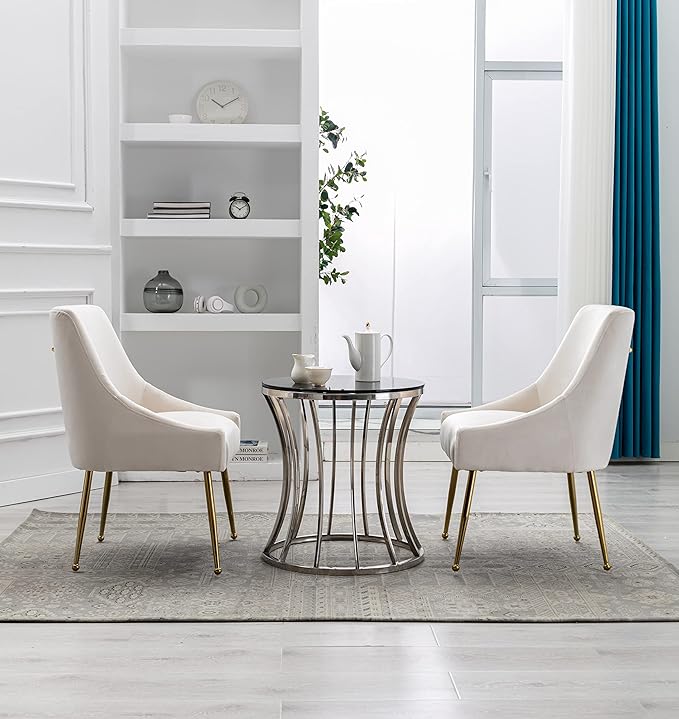 Velvet Dining Chairs, Furniture Collection Modern Contemporary Upholstered with Polished Gold Metal Legs, Set of 4(Beige)