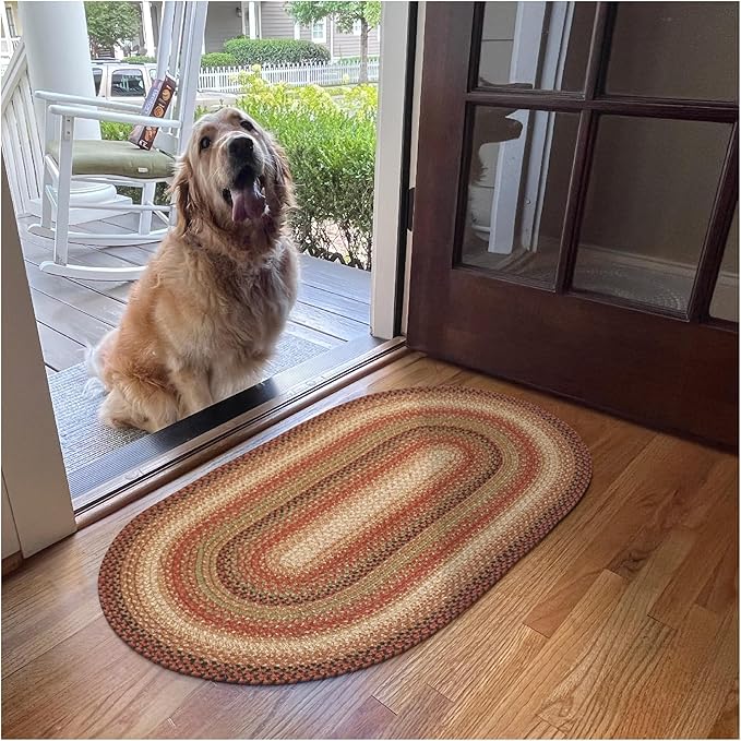 Gingerbread Brown Oval Braided Rug, 2x3' - Handmade with Jute, Warm Country Decor, Perfect for Bathrooms and Entryways - Reversible and Easy to Clean