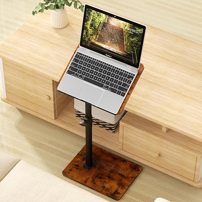 Sofa Armrest Tray Table for Couch - 360° Swivel Height Adjustable End for Small Spaces, Snack Side Table for Bed or Chair with Phone & Tablet Slot (Rich,Angle Adjustable)