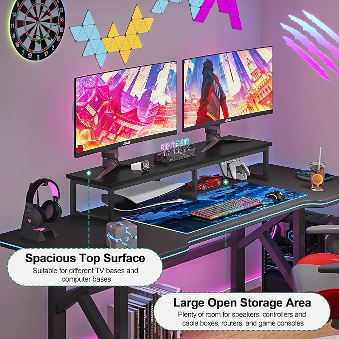 Clikuutory 45" Large TV Riser for 32-60 inch TVs, Tabletop Stand with Steel Legs, Storage & Dual - Screen Office Desk Function, Ideal for Home Office, Bedroom, Living Room, Black