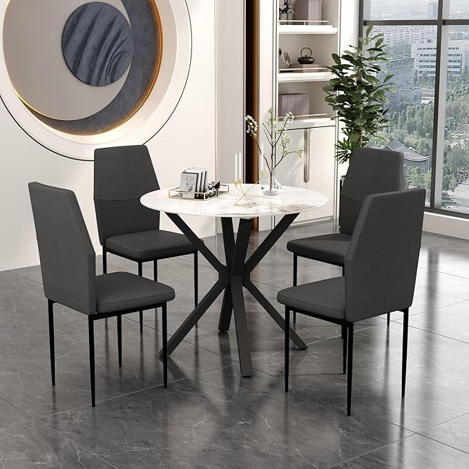 Round Marble Dining Table for 2-4 with Metal Legs, 31.5 Inch Modern Small Sintered Stone Kitchen Table for Kitchen Dining Room (White)