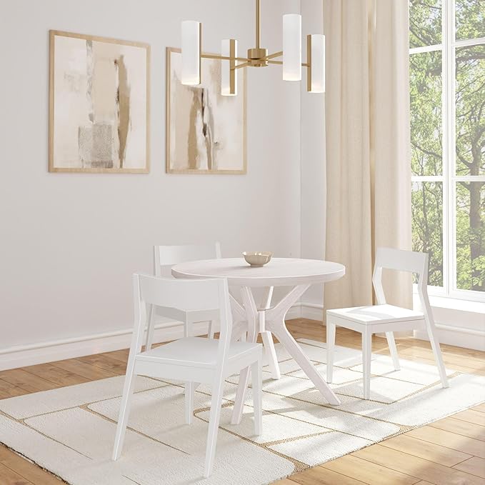 Plank+Beam Verso Round Dining Table, 38 Inch Solid Wood Kitchen & Dining Room Table, Minimalist Table for Dining Room, Kitchen Dinner Table, Coastal White