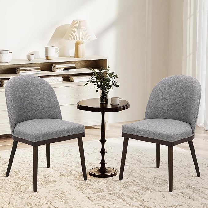 COLAMY Upholstered Dining Chairs Set of 2, Wooden Kitchen Chairs with Open Back, Modern Dining Room Chairs with Wood Frame, Dinner Side Chairs for Dining Room Kitchen Restaurant, Dark Grey