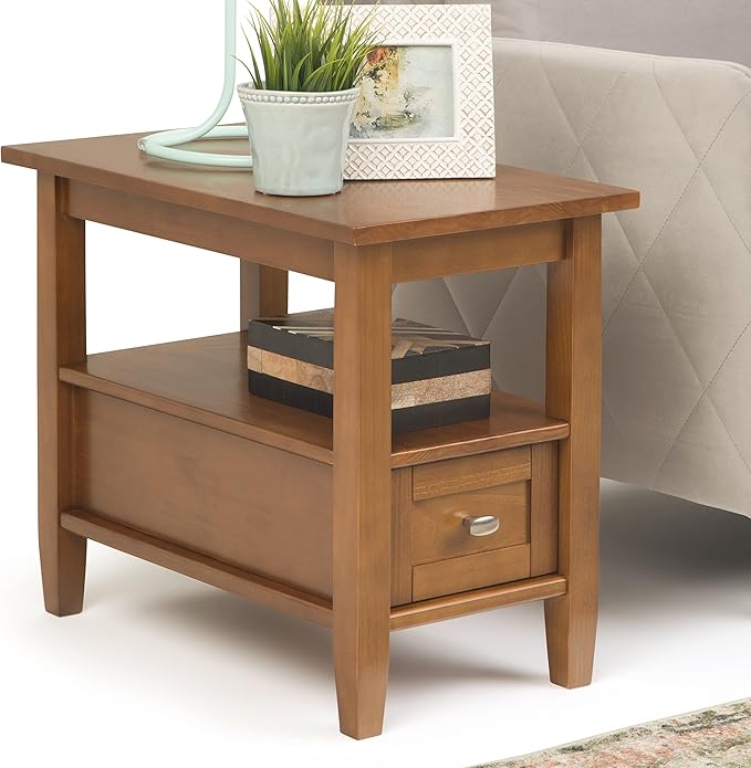 SIMPLIHOME Warm Shaker SOLID WOOD 14 inch Wide Rectangle Transitional Narrow Side Table in Light Golden Brown for the Living Room and Bedroom