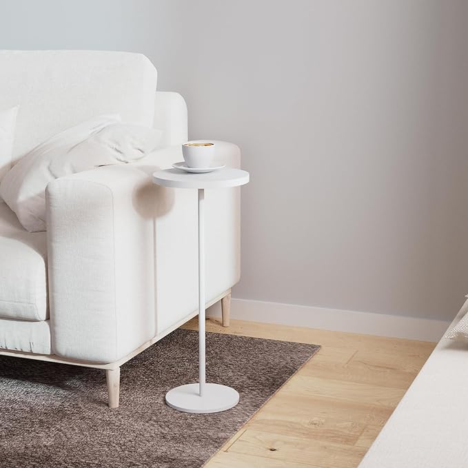 Small Side Table, Metal Round Drink Table, Desktop Diameter 9.99“ for Living Room Bedroom Small Spaces Sofa Couch Chair, White