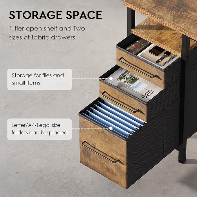 Ｍａｉｈａｉｌ Maihail Small Desk with Drawers, 40 inch Computer Desk with Shelves, Writing Desk with Storage, Small Office Desk with Metal Frame, Rustic Brown2