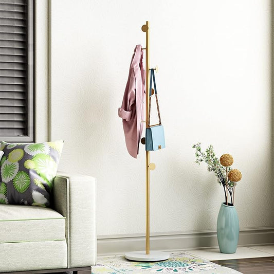 Gold Coat Racks, Metal Coat Rack Freestanding with Hooks, Entryway Coat Rack Stand, Coat Racks with Marble Base, Coat Tree for Hanging Clothes, Hats, Bags