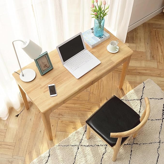 Solid Wood Desk with Drawers, Small Computer Desk for Small Spaces, Gaming Study Home Office Desks for Work, Student PC Desk for Bedroom, Escritorios para Cuartos (Wood Color, 39inch)