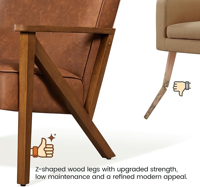 Yaheetech Accent Chair, Armchair with Strong Wood Frame, PU Leather Modern Retro Lounge Chair for Living Room/Lounge/Office/Reception Area, 2 Pieces, Light Brown