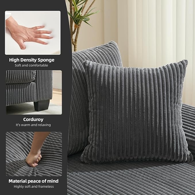Symmetrical U Shaped Sectional Sofa Convertible Pull Out Sleeper Sofabed with Double Chaise Daybed , Corduroy Upholstered U Shaped Lounge Sofa Couch Bed w/ Throw Pillows for Living Room Apartment