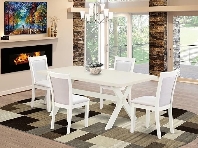 East West Furniture X027MZ001-5 5 Piece Kitchen Table & Chairs Set Includes a Rectangle Dining Room Table with X-Legs and 4 Cream Linen Fabric Parsons Dining Chairs, 40x72 Inch, Multi-Color