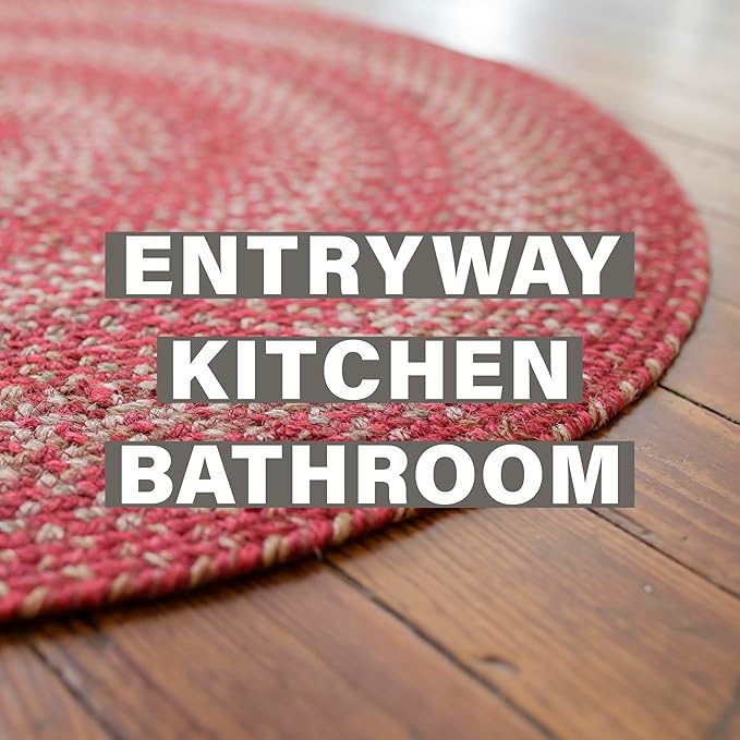 Homespice 20x30” Red Oval Braided Rug. Apple Pie Red Jute Oval Rug. Uses- Entryway, Kitchen Rugs, Bathroom Rugs. Reversible, Rustic, Country, Primitive, Farmhouse Decor Rug