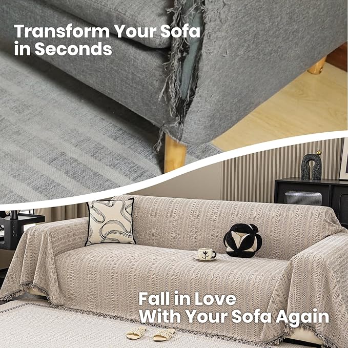 Nobildonna Sofa Cover Washable Soft Thicken Chenille Couch Cover with Tassel,Waterproof Sofa Slipcover for 2-3 Cushion Couch,Sectional Sofa,L-Shaped Furniture Protector Pet-Friendly,Brown 71"x118"