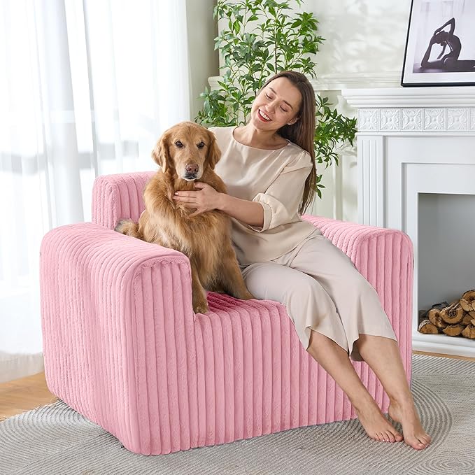 HABUTWAY Giant Bean Bag Chairs for Adults with Armrests, High Backrest Bean Bag Lounge Lazy Sofa with Durable Elastic Foam Filling & Comfy Fabric, Single Couch for Bedroom/Dorm/Living Room(Pink)