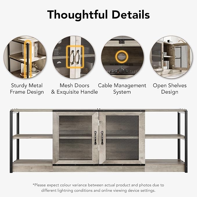 GarveeHome Farmhouse TV Stand for 75/80 Inch TVs, Entertainment Center with Storage Cabinet, 71'' Rustic TV Media Console Table, Furniture for Living Room, Grey