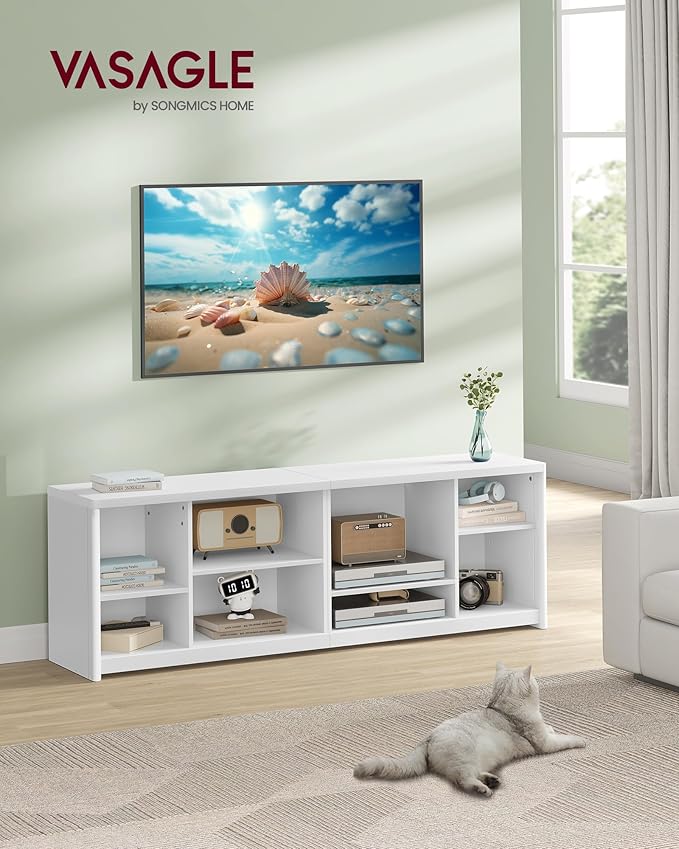 VASAGLE TV Stand for TVs up to 75 Inches, Entertainment Center with Storage Shelves, TV Console Table, Easy to Assemble, TV Cabinet for Living Room, Bedroom, Cloud White ULTV112W01