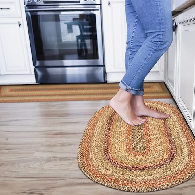 Homespice Kingston Small Braided Rugs 27x45 – A Multicolor Oval Bathroom Rug of Jute for American Country Decor