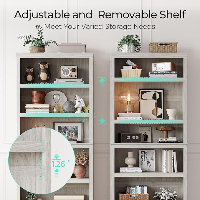 LINSY HOME 5-Shelf Bookcase, Bookshelves Floor Standing Display Storage Shelves 68 in Tall Bookcase Home Decor Furniture for Home Office, Living Room, Bed Room - White Oak