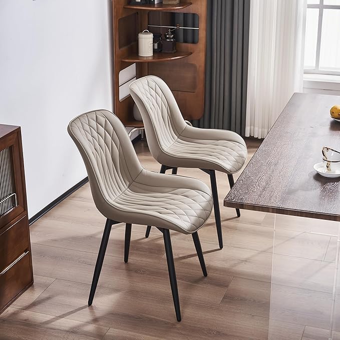 YOUNIKE Khaki Dining Chairs Set of 2 with High Backs Mid Century Modern Kitchen Dining Room Chairs Leather Upholstered Comfortable Wide Accent Side Chair for Living Waiting Guest Room Bedroom
