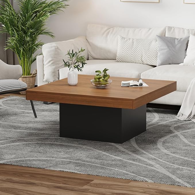 GarveeHome Square Coffee Table with Led Lights, 35 inch Living Room Tables, Modern Coffee Tables with Plug-in 16-Color LED Lights, Cocktail Table for Home Office, Apartment, Reading Room