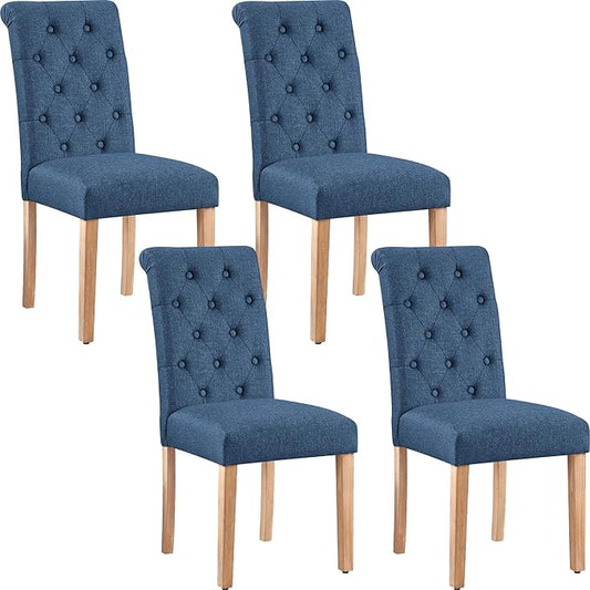 Yaheetech Dining Chairs Set of 4 Fabric Upholstered Dining Room Chairs with Button Tufted High Back and Solid Wood Legs for Kitchen/Living Room/Restaurant, Modern Style, Blue