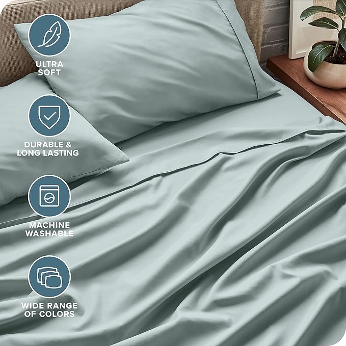 Bare Home Full Sheet Set - Luxury 1800 Ultra-Soft Microfiber Full Bed Sheets - Double Brushed - Deep Pockets - Easy Fit - 4 Piece Set - Bedding Sheets & Pillowcases (Full, Sea Spray)