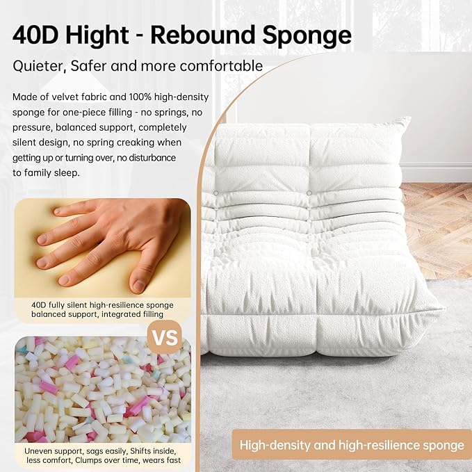 Bean Bag Chairs for Adults, BeanBag Reading Chair Memory Foam Couch, Floor Chair Soft Teddy Material, Comfy Reading Nook Chairs for Bedroom Living Room Office(White)