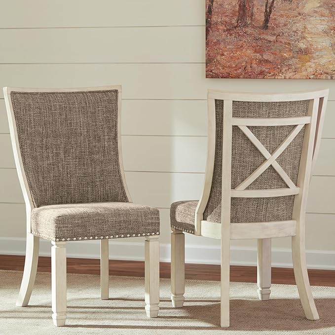 Signature Design by Ashley Bolanburg Modern Farmhouse Upholstered Dining Chair, 2 Count, Brown