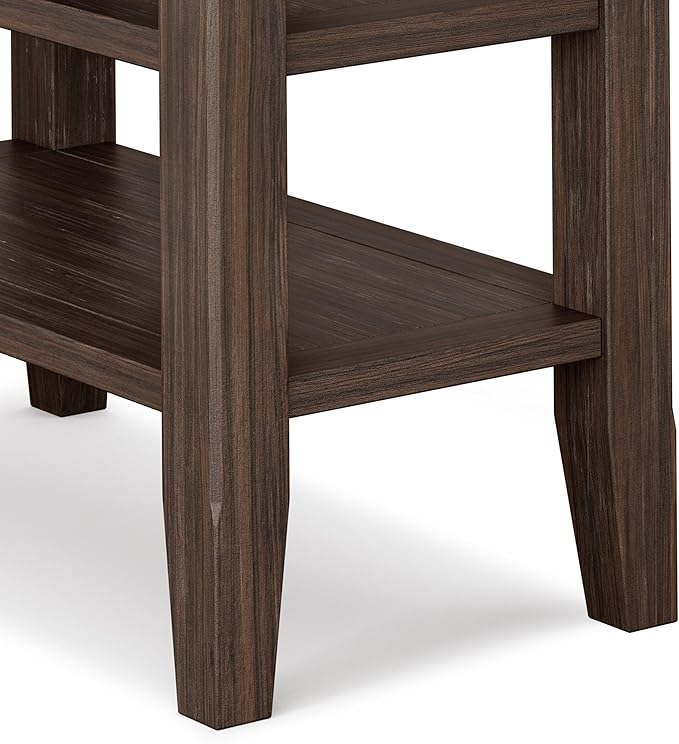 SIMPLIHOME Acadian 14-inch Wide Solid Wood Narrow End Table in Farmhouse Brown, Transitional-Style Side Table for Living Room, Bedroom, or Family Room with 2 Open Shelves