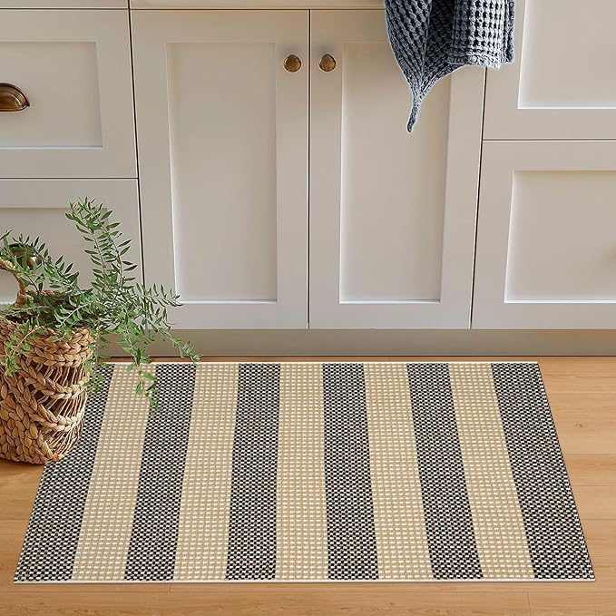 OJIA Fall Front Door Mat Outside Entrance 24"x35" Tan Halloween Doormat Front Door Rug Washable Porch Rugs Woven Striped Outdoor Rugs Entryway Rugs Indoor Small Area Rug for Kitchen Entry Bathroom