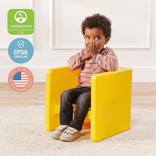 ECR4Kids Tri-Me Table and Cube Chair Set, Multipurpose Furniture, Yellow, 3-Piece