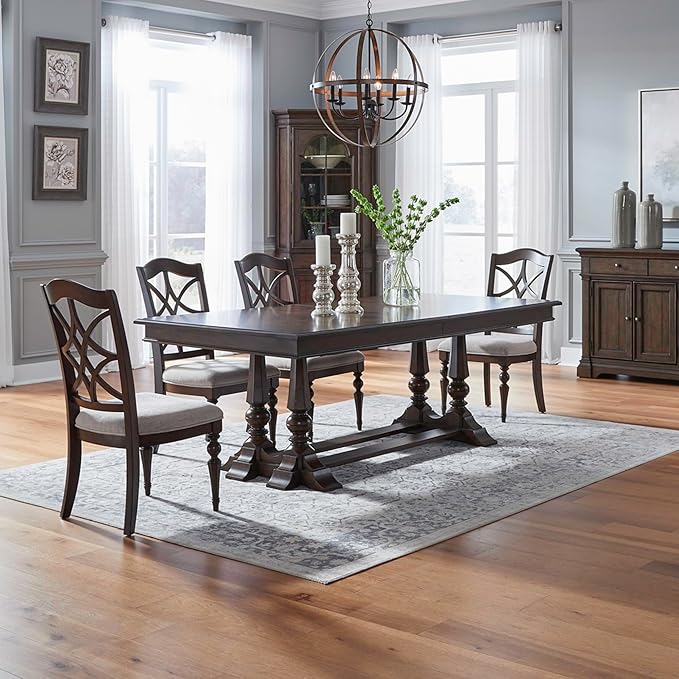 Liberty Furniture Arden Road 5 Piece Dining Trestle Table Set - 4 Splat Back Side Chairs - Satin Cherry