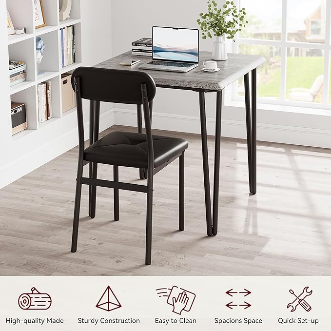 GarveeHome Dining Table Set for 2, Kitchen Table with Upholstered Chairs for Kitchen Room and Small Spaces (Grey, Table with 2 Chairs)