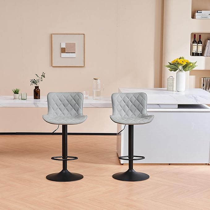 YOUNUOKE Bar Stools Set of 2 Faux Leather Barstools with Back Modern Swivel Counter Height Stools Adjustable Tall Bar Chairs for Kitchen Islands, Lattice Grey
