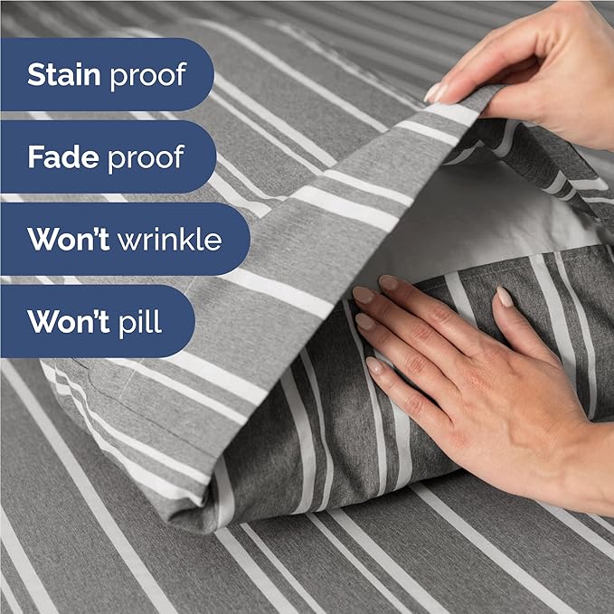Twin XL Size 3 Piece Sheet Set - Comfy Breathable & Cooling Bed Sheets Set - Hotel Luxury Bedding for Women, Men, Kids, Teens, Boys & Girls - Deep Pockets and Wrinkle Free - Oeko-Tex - Grey Stripes 3
