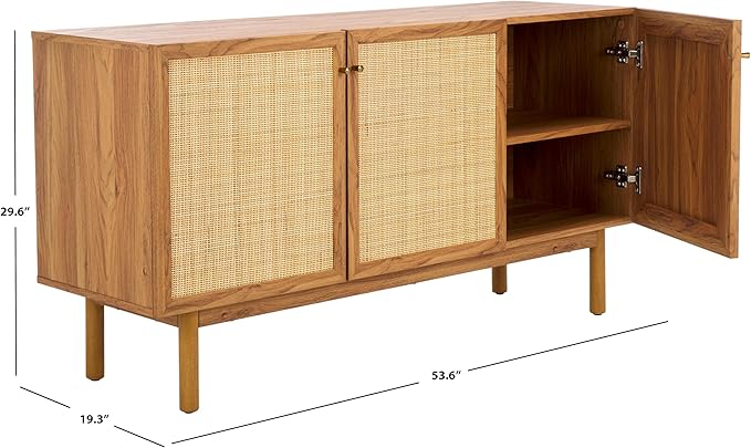 SAFAVIEH Aino TV Stand for up to 60" Flatscreen – Oak Brown with Rattan Mesh, 3 Doors with Interior Storage, Sideboard Cabinet, Entertainment Media Console (MED9618D)