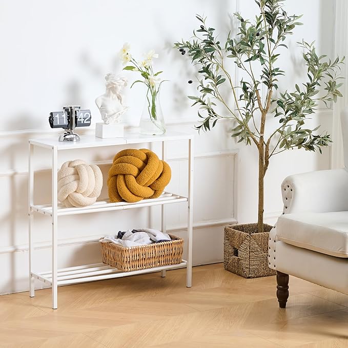 Wimarsbon 29.5" Narrow Console Table - 3-Tier Entryway Table with Shelves, Metal Frame, for Hallway, Living Room, Bedroom (White Frame White)