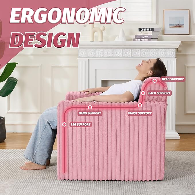 HABUTWAY Giant Bean Bag Chairs for Adults with Armrests, High Backrest Bean Bag Lounge Lazy Sofa with Durable Elastic Foam Filling & Comfy Fabric, Single Couch for Bedroom/Dorm/Living Room(Pink)