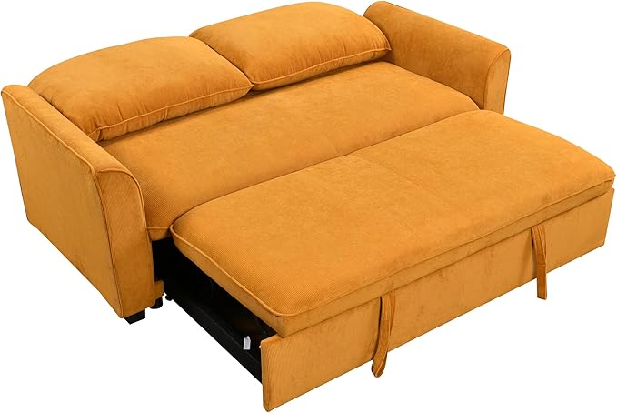 Queen Size Convertible Loveseat Sofabed 3 in 1 Convertible Sleeper Sofa Bed with Pull Out Couch Bed and Reclining Backrest, Oversized Corduroy Upholstered Sofa&Couch for Living Room Home Apartment RV