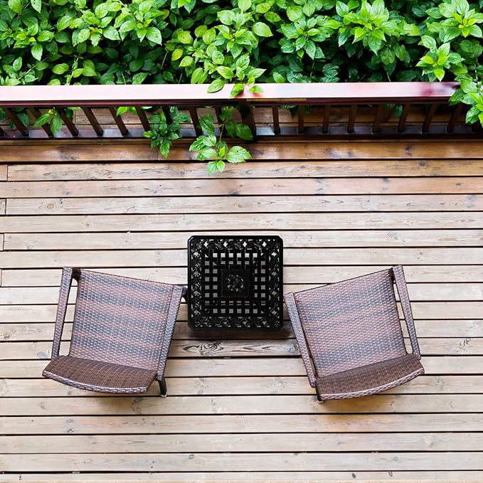 JARDIN DE CENTENNIAL Cast Aluminum Outdoor Side Table,Anti-Rust Outdoor End Table,Patio Coffee Bistro Table for Indoor,Garden,Porch,Balcony(Square Black)